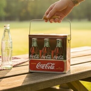 Coca Cola Vintage "Handy To Carry Home" 6 Pack Soda Tin Collectors Box.